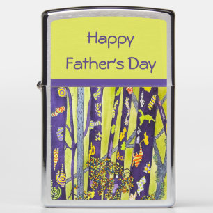 Happy Father's Day Fun Whimsical Watercolor Forest Zippo Lighter