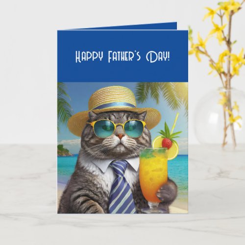 Happy Fathers Day Funny Cool Cat Mai Tai Card