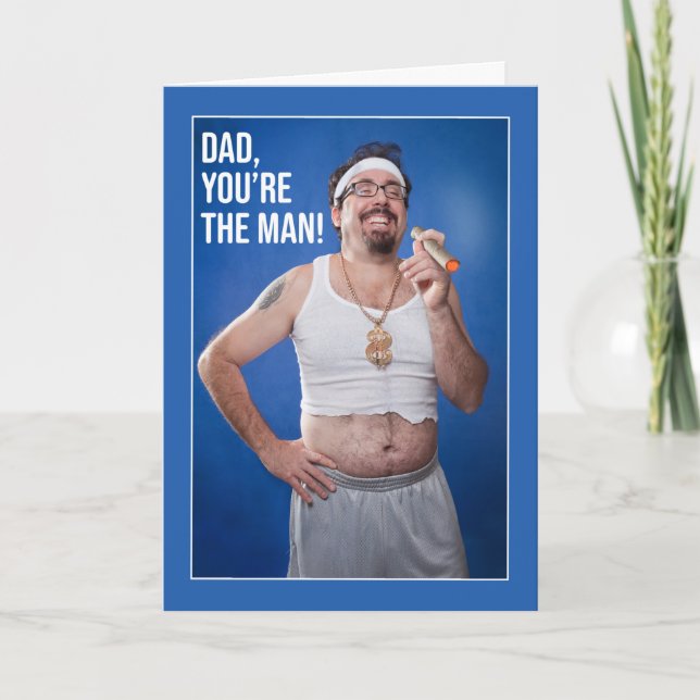Happy Father's Day Funny Guy With Cigar Laughing  Holiday Card (Front)