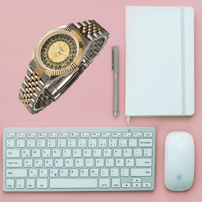 Happy Father's Day Gold Calligraphy Leafy Swirls  Watch (Happy Father's Day Gold Calligraphy Leafy Swirls Watch)