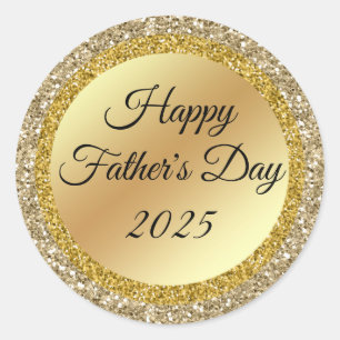 happy father's day ,gold glitters and metallic classic round sticker