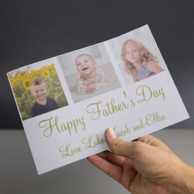 Happy Father's Day Gold Script Photo Collage Card (Creator Uploaded)
