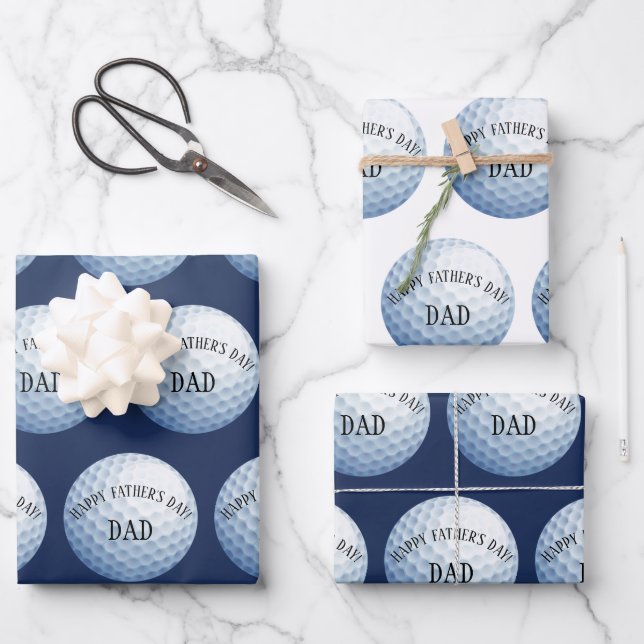 Happy Fathers Day Golf Ball Baller Wrapping Paper Sheets (Front)