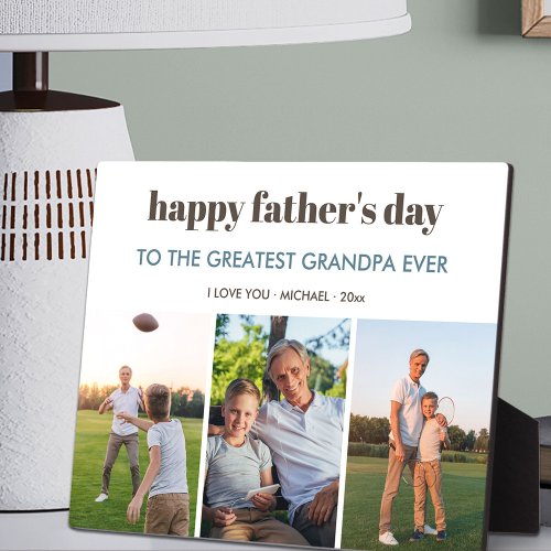 Happy Fathers Day Grandpa 3 Photo Collage Custom Plaque