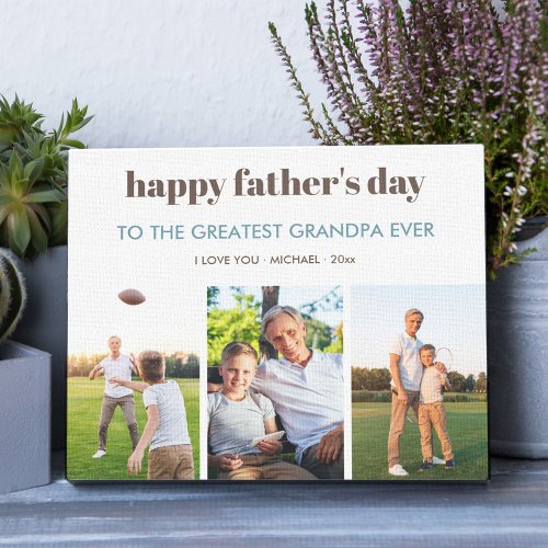 Happy Fathers Day Grandpa and 3 Photo Strip Canvas Print