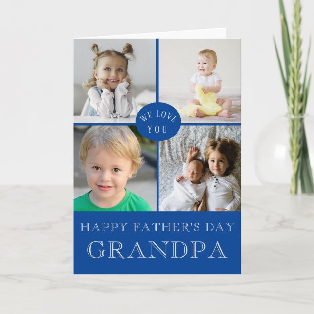 Happy Father's Day Grandpa Blue Photo Collage   Card (Front)