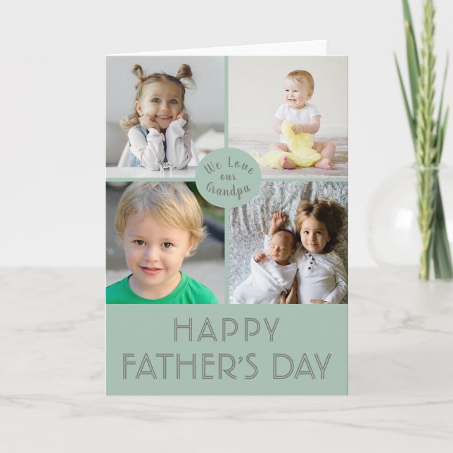 Happy Father's Day Grandpa|Blue|Photo Collage Card (Front)