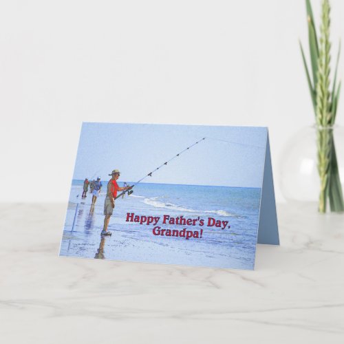 Happy Fathers Day Grandpa Fishing on the Beach Card