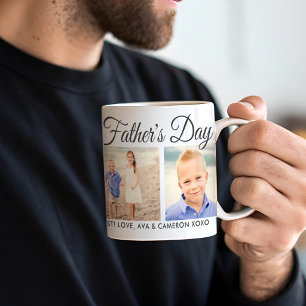 Happy Fathers Day Gray Script Photo Coffee Mug