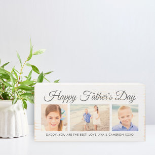 Happy Fathers Day Gray Script Photo Wooden Box Sign