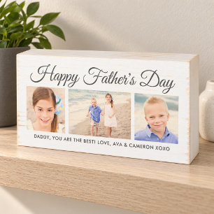Happy Fathers Day Gray Script Photo Wooden Box Sign