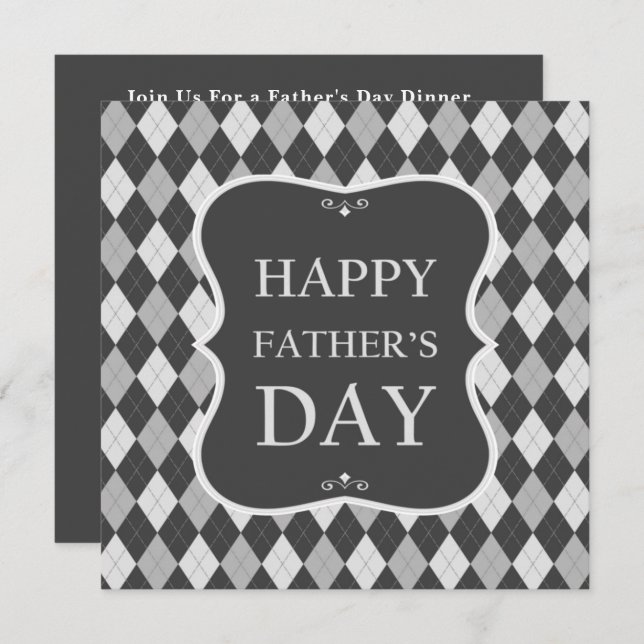 Happy Fathers Day Gray Shades Argyle Dinner Party Invitation (Front/Back)