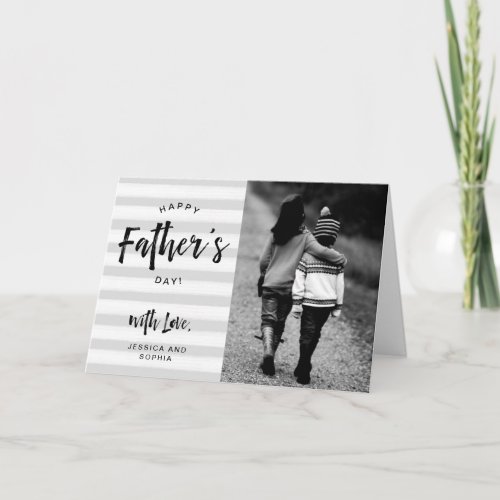 Happy Fathers Day  Gray Stripes and Your Photo Card
