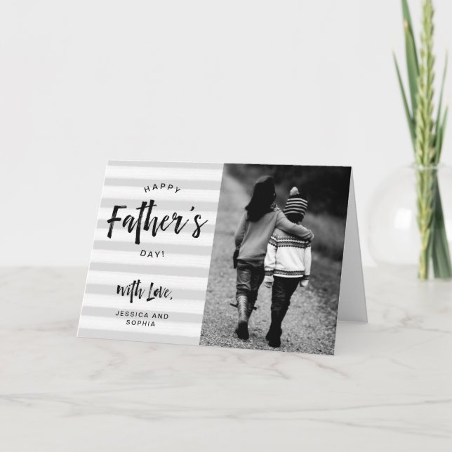 Happy Father's Day | Gray Stripes and Your Photo Card (Front)