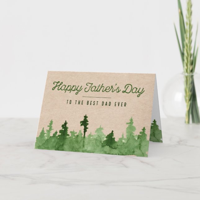 Happy Father's Day | Green Watercolor Forest Card (Front)