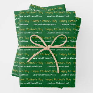 Happy Father's Day Green White Children Names Wrapping Paper Sheets