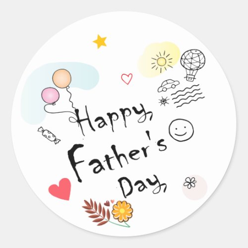 Happy Fathers Day Hand Drawn Classic Round Sticker