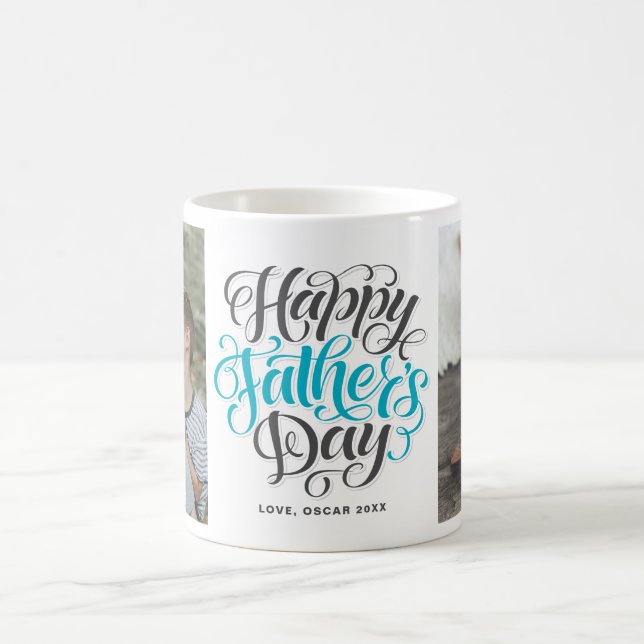 Happy Father's Day Hand Lettering Photo Collage Coffee Mug (Center)