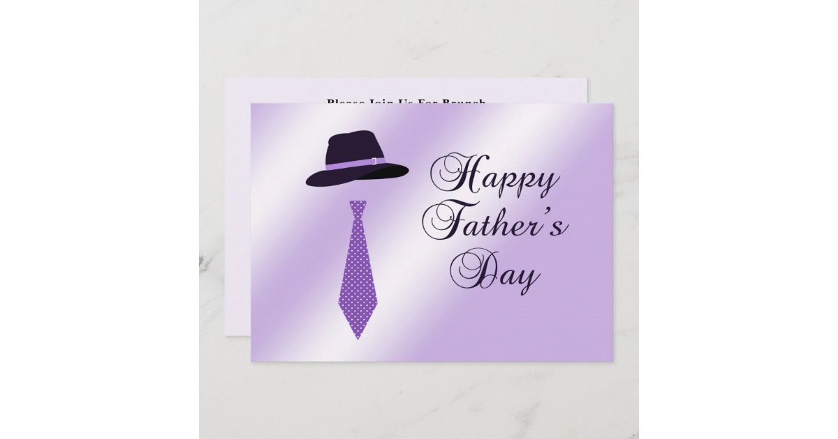 Happy Fathers Day Hat Purple Dot Tie Family Brunch Invitation