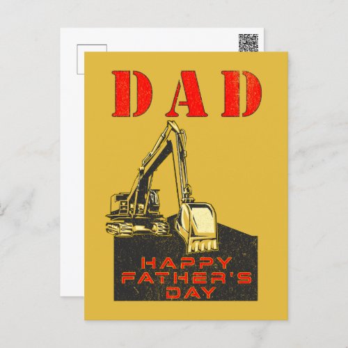 Happy Fathers Day Heavy Equipment Builder Dad Postcard