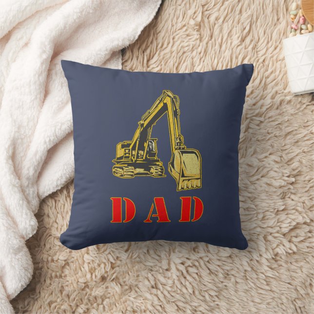 Happy Father's Day Heavy Equipment Builder Dad Throw Pillow (Blanket)