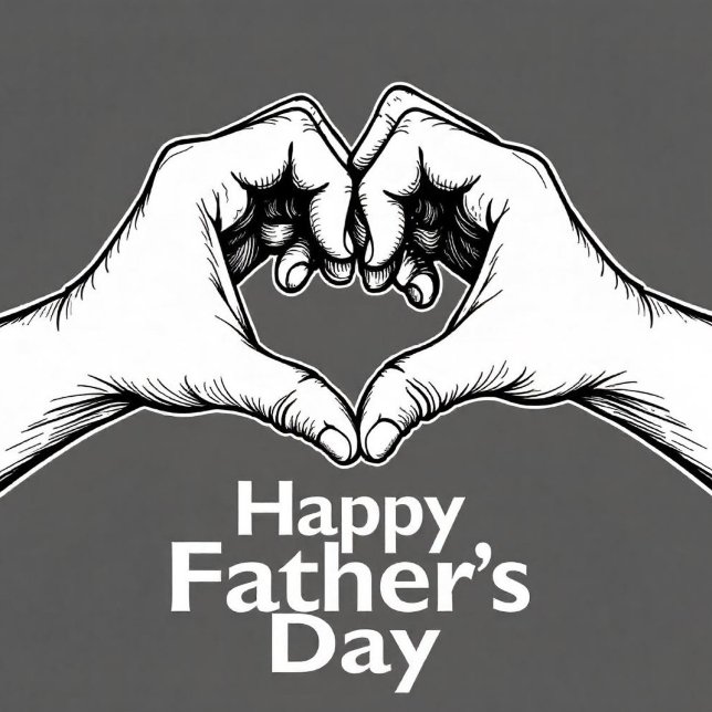Happy Father's Day  Holiday Card (A Black and White illustration of two hands forming a heart!)