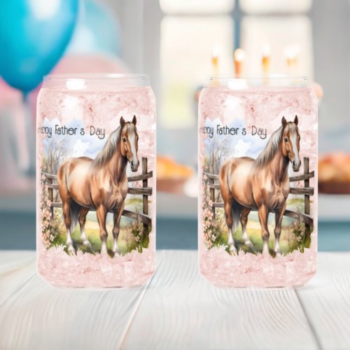 Happy Fathers Day Horse Fence Pasture Can Glass