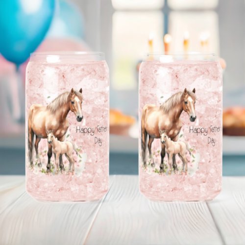 Happy Fathers Day Horse Foal Flowers Can Glass