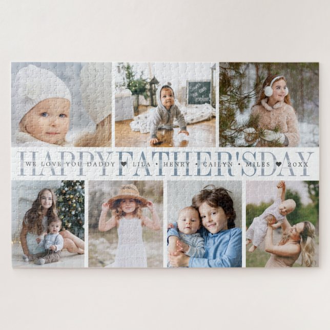 Happy Father's Day Kid Photo & Names Collage Jigsaw Puzzle (Horizontal)