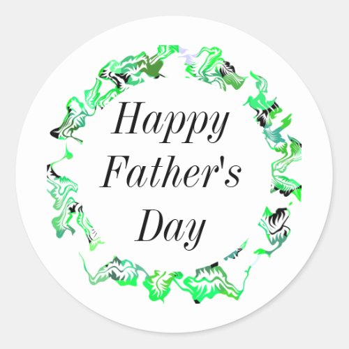 Happy Fathers Day Leafy Green Floral Crest Trendy Classic Round Sticker