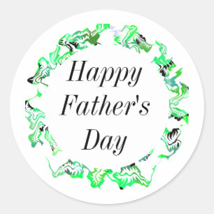 Happy Fathers Day Leafy Green Floral Crest Trendy Classic Round Sticker