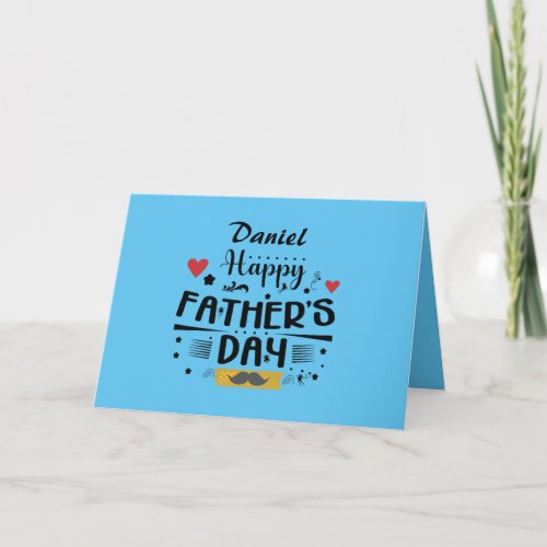 Happy Fathers Day Leaping Frogs Hearts Moustache  Card