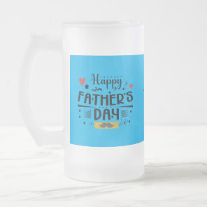 Happy Father's Day Leaping Frogs Hearts Moustache  Frosted Glass Beer Mug