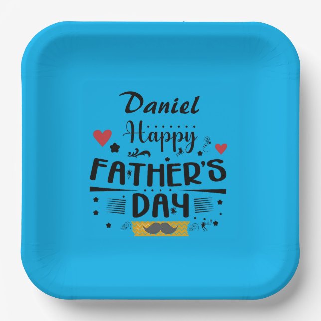 Happy Father's Day Leaping Frogs Hearts Moustache  Paper Plates (Front)