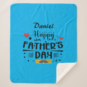 Happy Father's Day Leaping Frogs Hearts Moustache  Sherpa Blanket