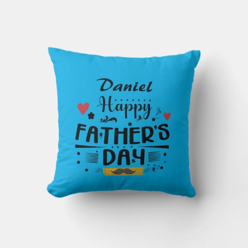 Happy Fathers Day Leaping Frogs Hearts Moustache  Throw Pillow