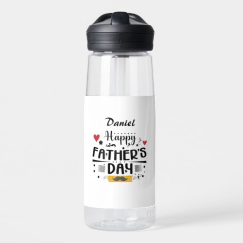 Happy Fathers Day Leaping Frogs Hearts Moustache  Water Bottle
