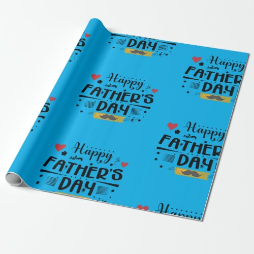 Happy Fathers Day Leaping Frogs Hearts Moustache  Wrapping Paper