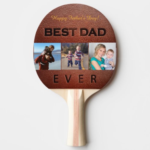 Happy Fathers Day leather stamp 3 photo collage Ping Pong Paddle