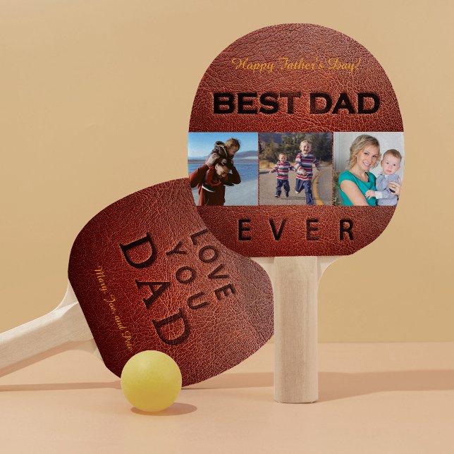 Happy Father's Day leather stamp 3 photo collage Ping Pong Paddle (Creator Uploaded)