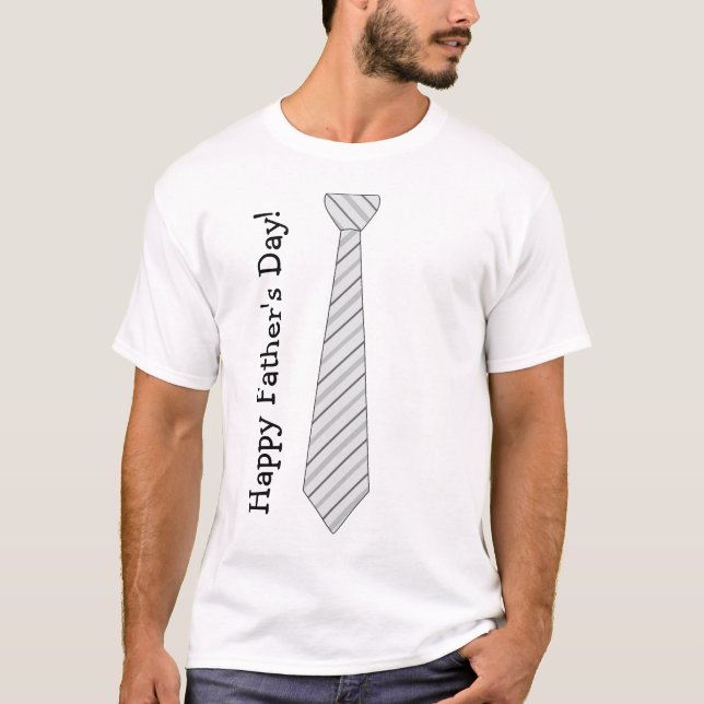 Happy Father's Day! Light Gray Stripes Fake Tie T-Shirt (Front)