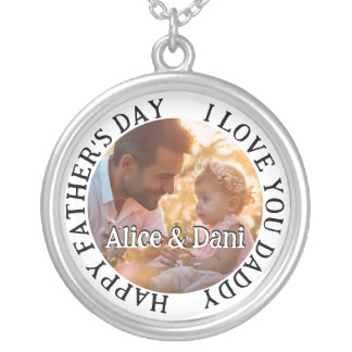 Happy Father's Day Love You Daddy Photo Silver Plated Necklace