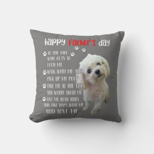 Happy Fathers Day Maltese Dad Funny Maltese Lover Throw Pillow
