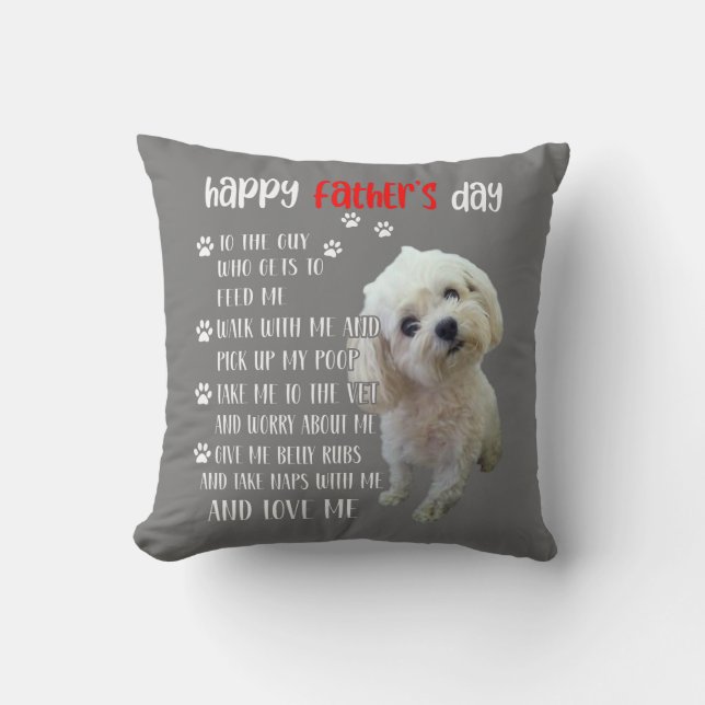 Happy Fathers Day Maltese Dad Funny Maltese Lover Throw Pillow (Front)