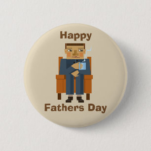 Happy Fathers Day man in armchair with cuppa Button