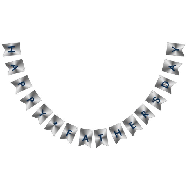 Happy Father's Day Metallic Silver Navy Blue Bunting Flags (All)