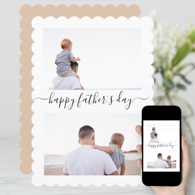 Happy Father's Day Modern 2 Photo Collage Greeting Card (Creator Uploaded)