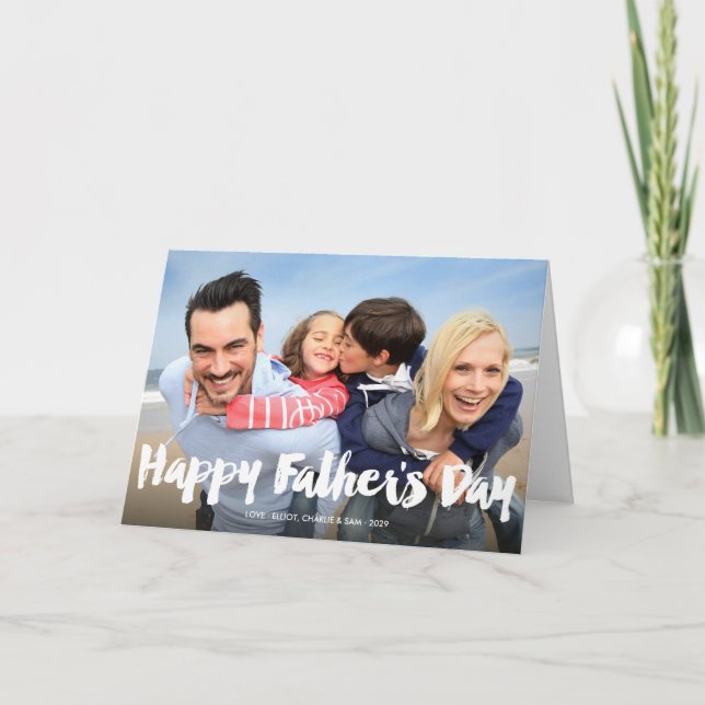 Happy Father's Day Modern Bold Brush Script Photo Card (Front)