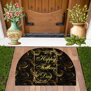 Happy Fathers Day Modern Calligraphy Leafy Swirls Doormat