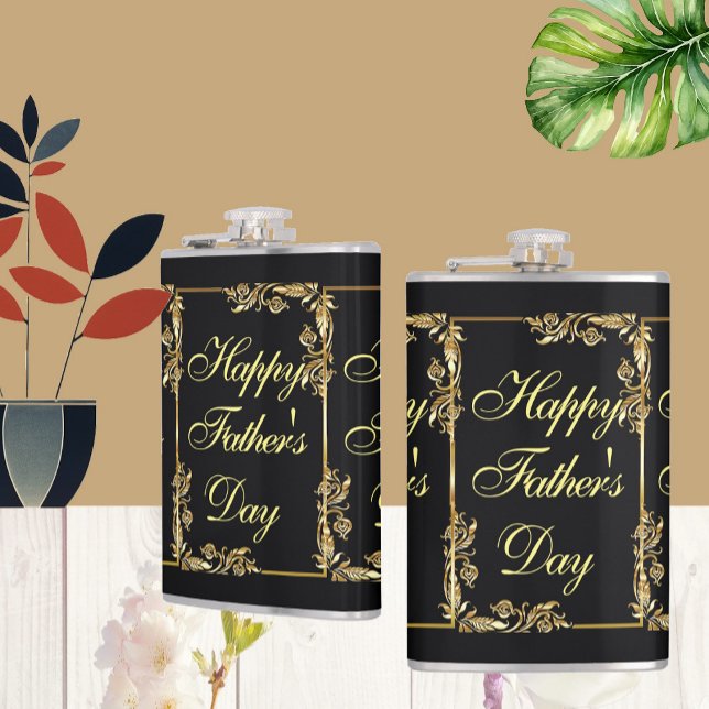 Happy Fathers Day Modern Calligraphy Leafy Swirls  Flask (Happy Fathers Day Modern Calligraphy Leafy Swirls Flask)